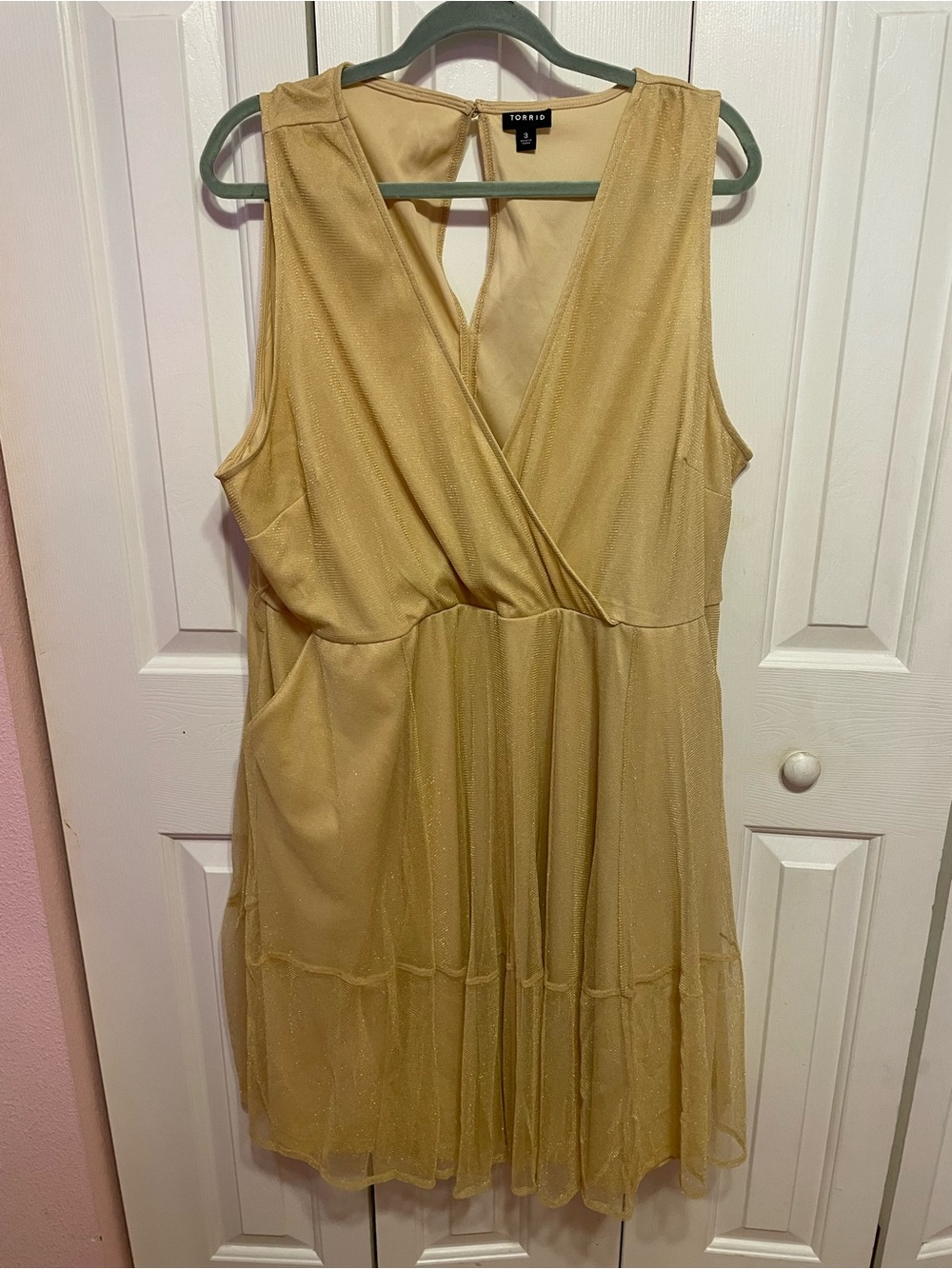 torrid Gold Shimmer Wrap-Front Mini Dress